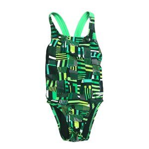 Speedo Pro LT Swimsuit Trippy Stripe Drop Back Youth Girls Size 6/22 Black Green
